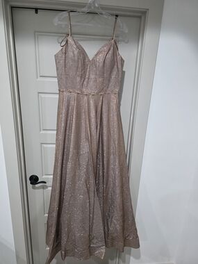 Glitter Rose Gold A-Line Spaghetti Strap Prom Dress